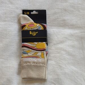 Dr. Martens Beige Crew Socks with Yellow & Pink Floral Graphic